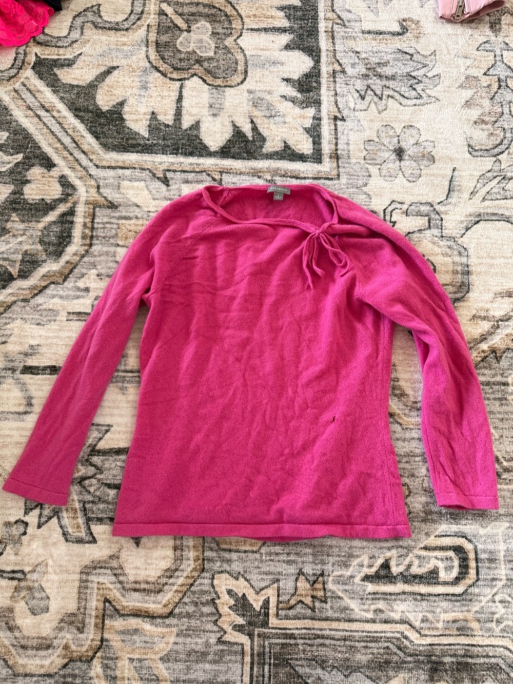 Pink Bow Neck Sweater 100% cashmere